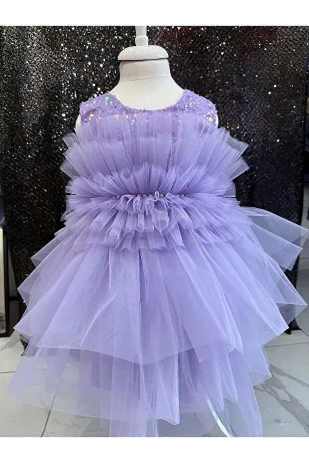 Детское платье для девочек с воланами Pearl Detail Ruffle Floor Puffy Bonita, Lilac