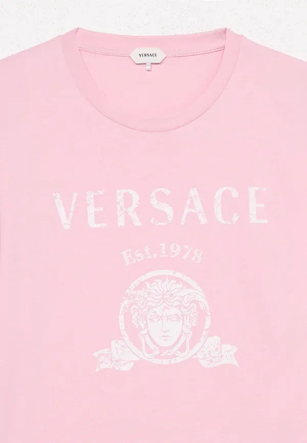 Футболка унисекс с принтом в университетском стиле Versace, белый/розовый — фото 3