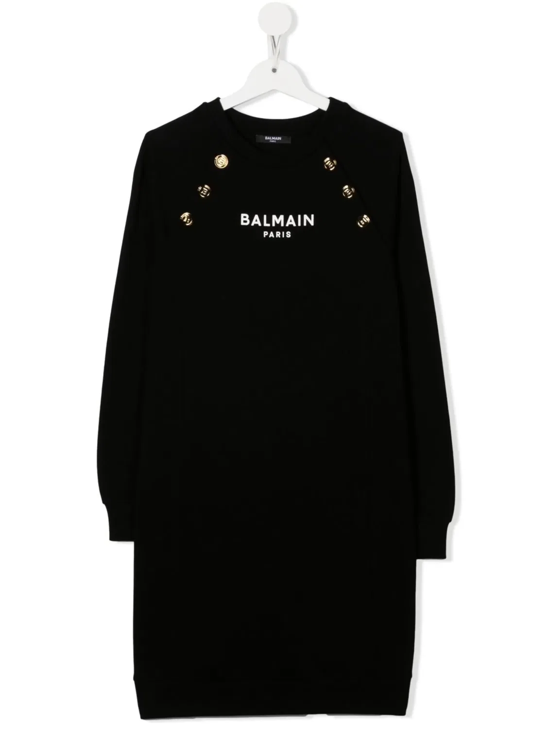 Платье с длинными рукавами и логотипом Balmain, черный