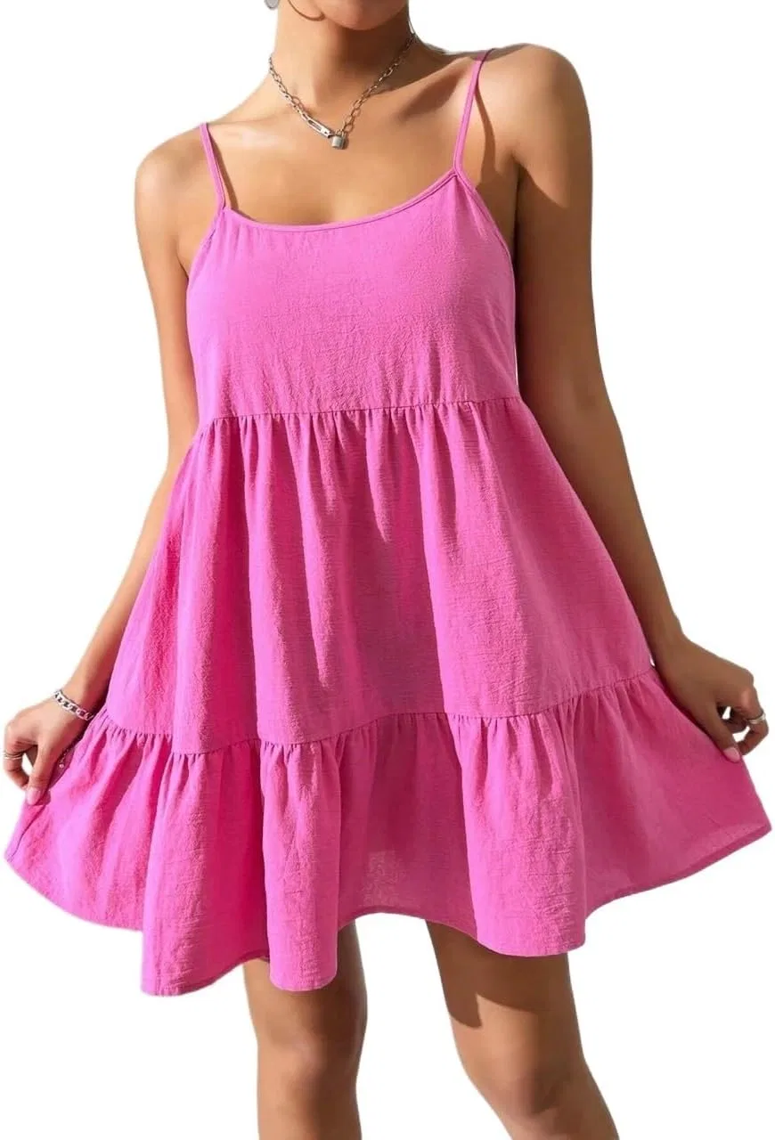 Женское летнее мини-платье на бретелях Casual, Pink