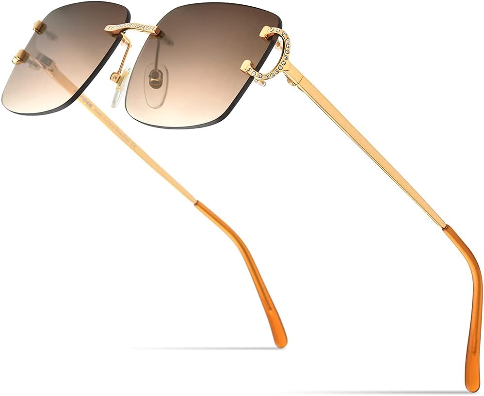 

Мужские солнцезащитные очки HEPIDEM без оправы, прямоугольные, с циркониевыми бриллиантами, защитой от УФ-излучения UV400, нейлоновыми линзами, 50249 Gold Frame Gradient Tea Lens