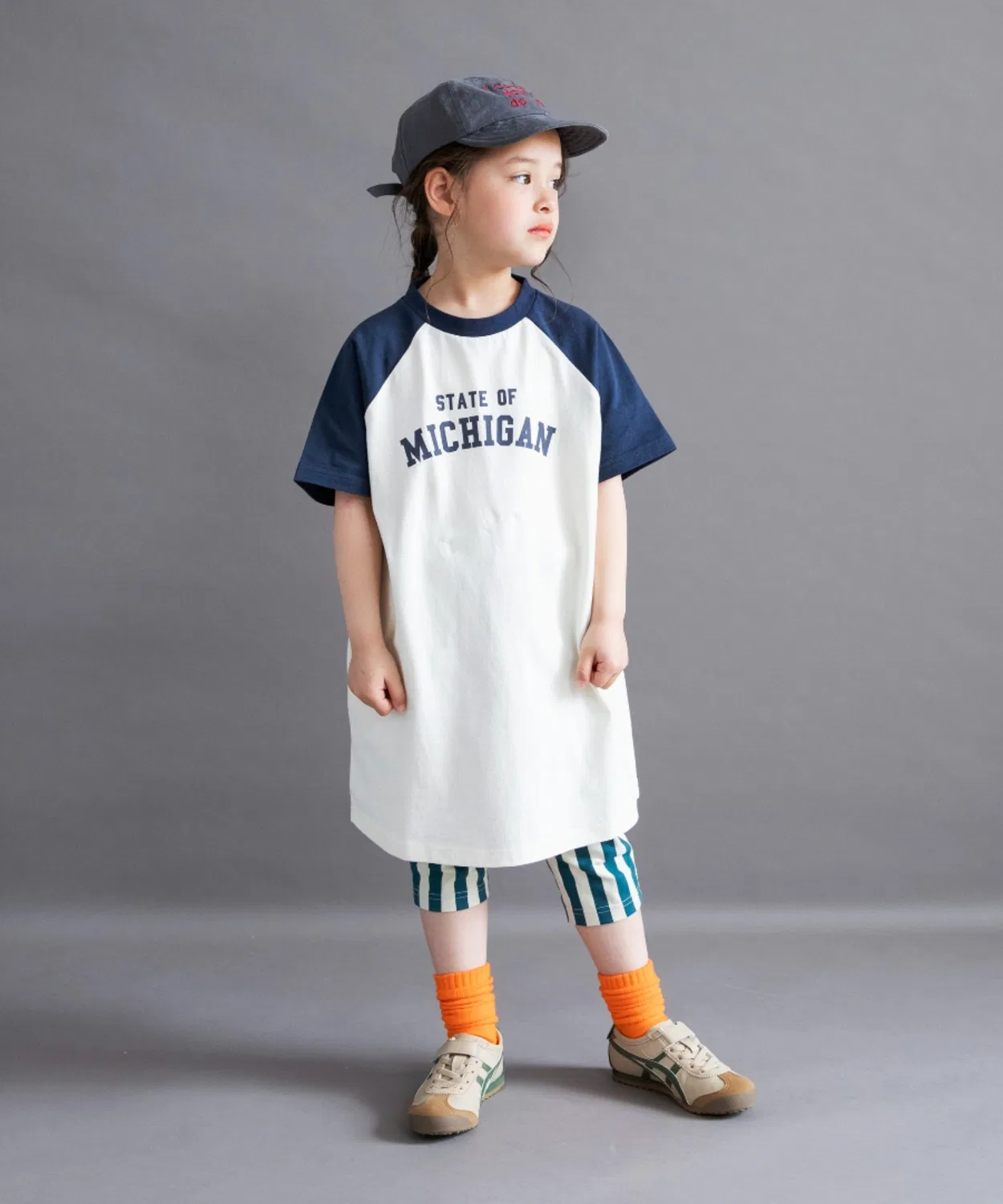 Детская хлопковая футболка-платье с принтом Raglan DRC branshes, Sax Blue — фото 3