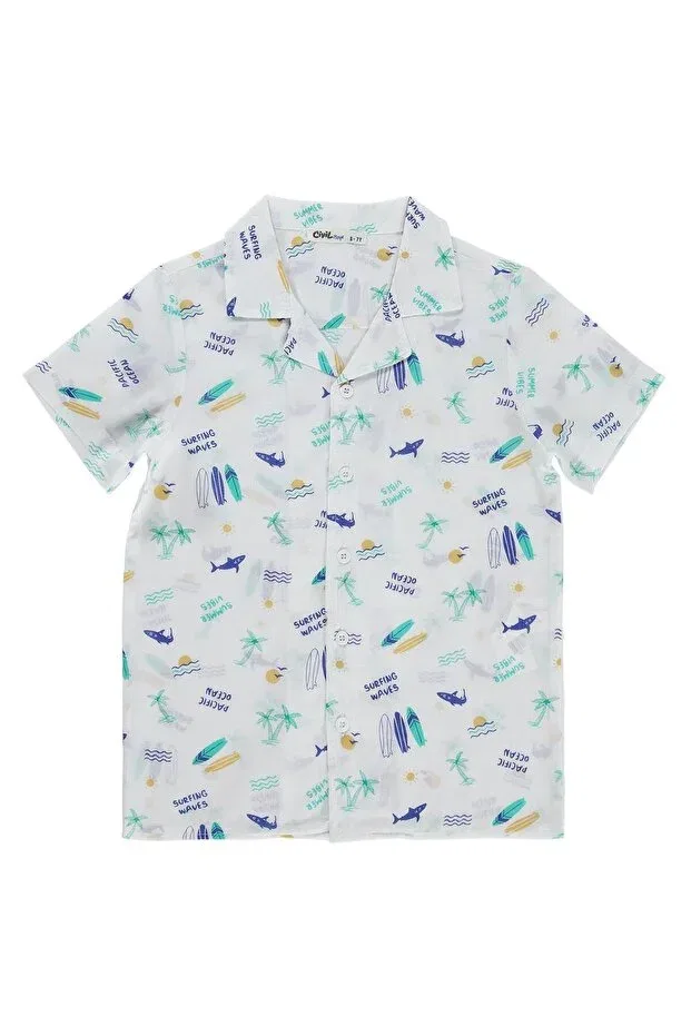 Детская рубашка для мальчиков с принтом Shark Palm Print Civil Boys, White
