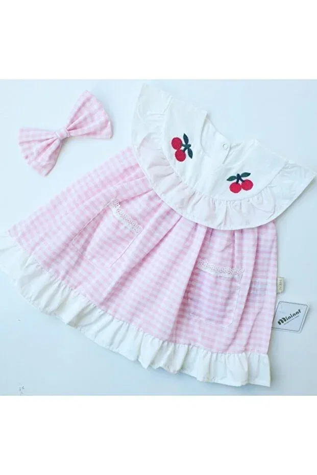 Детское платье для девочек с принтом Mininaf, Pink-White