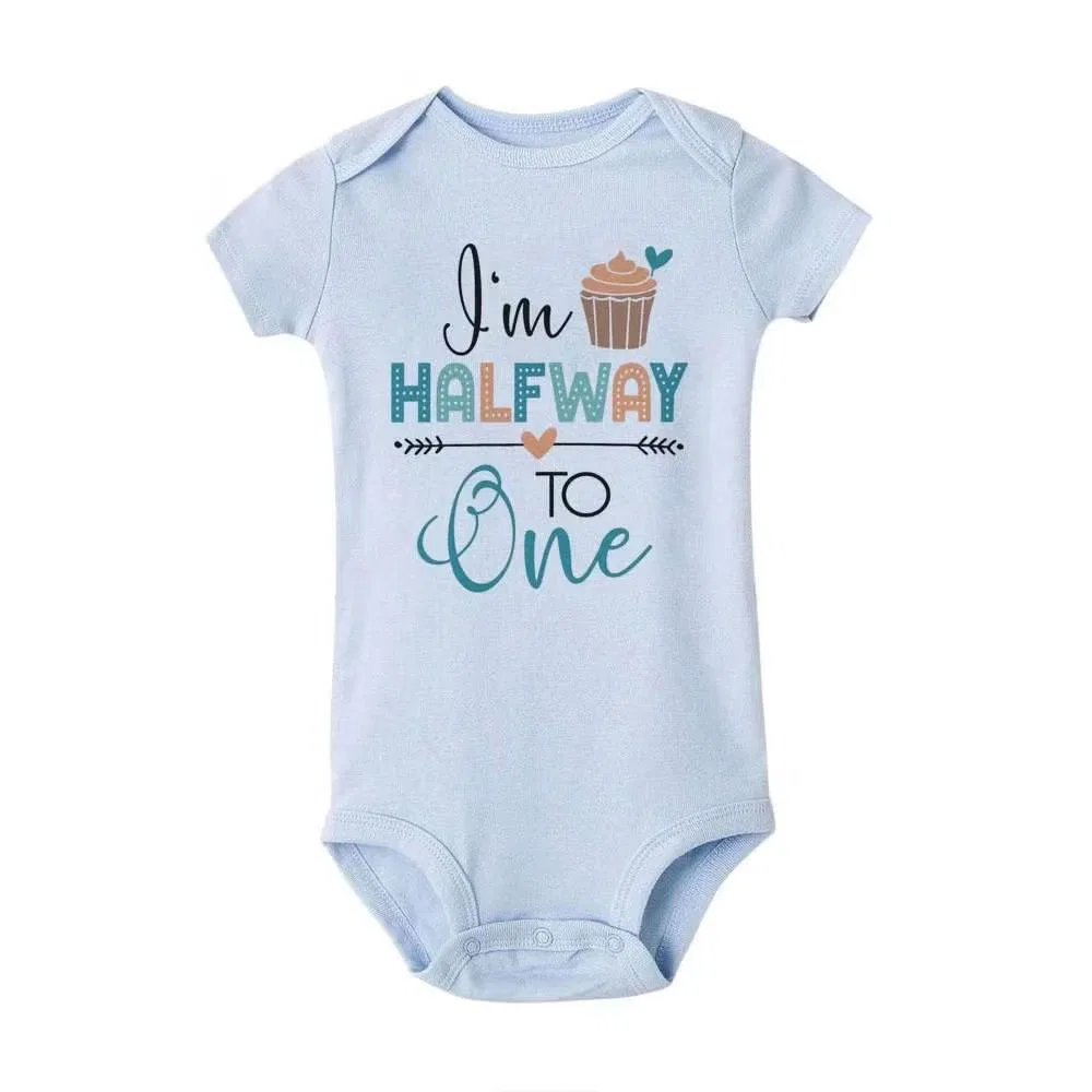 Боди-комбинезон с принтом I'M halfway to one, Matching Family Outfits, синий