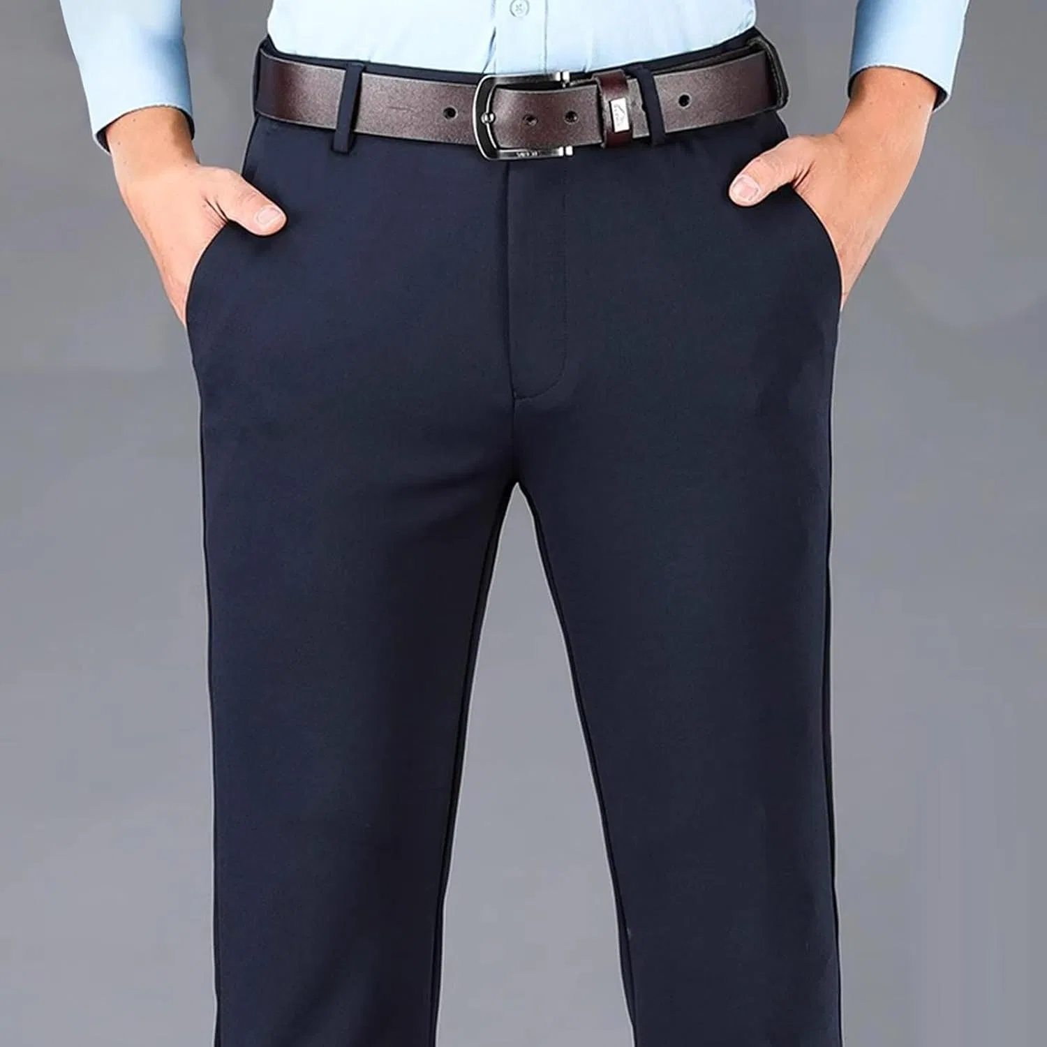 Мужские классические брюки с зауженным кроем, модель Slim Fit, тёмно-синий — фото 3