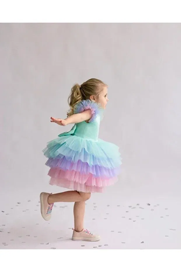Детское платье для девочек многослойное Design Sare Çocuk Giyim, Multicolored — фото 2
