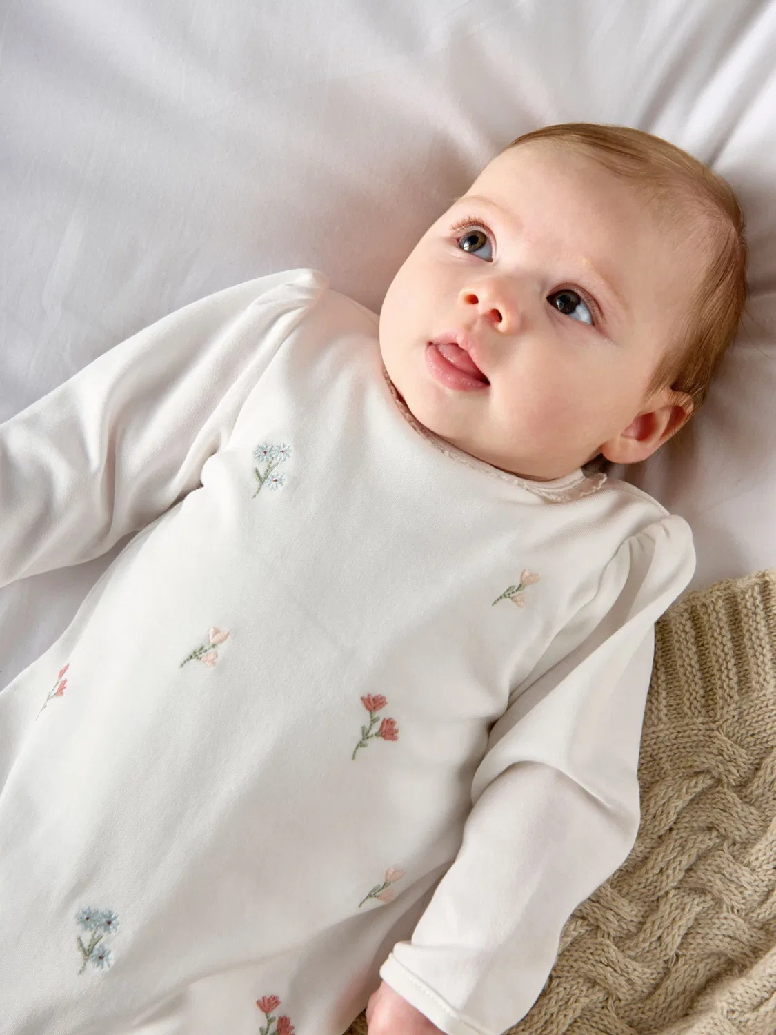 Боди-спальник Mamas & Papas с вышивкой цветов, белый — фото 4