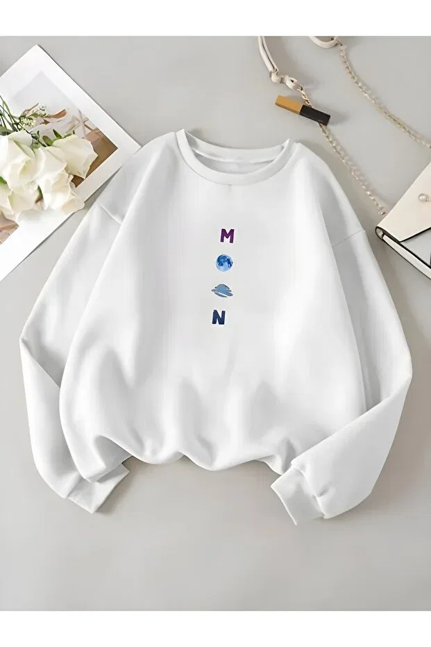 Детские свитшот для девочек хлопковый Moon Printed Serays Moda, White