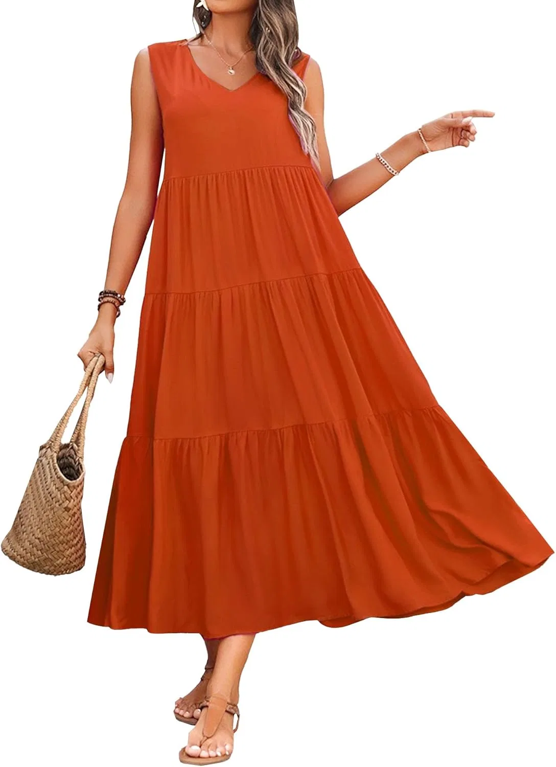 Женское летнее макси-платье с V-образным вырезом и ярусами Orange