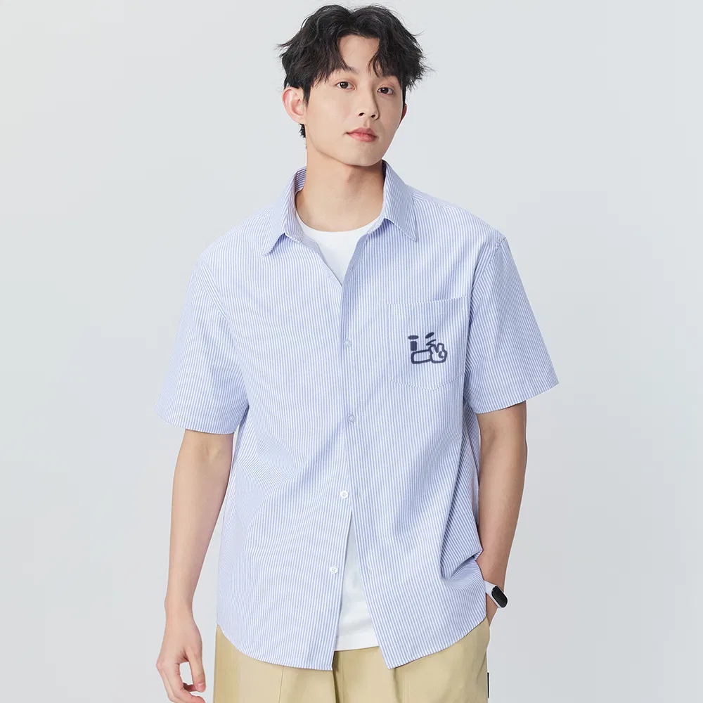 Детская рубашка с воротником Oxford Blue White Stripes, MINISO, Цвет: Heavyweight Oxford Blue White Stripes — фото 4