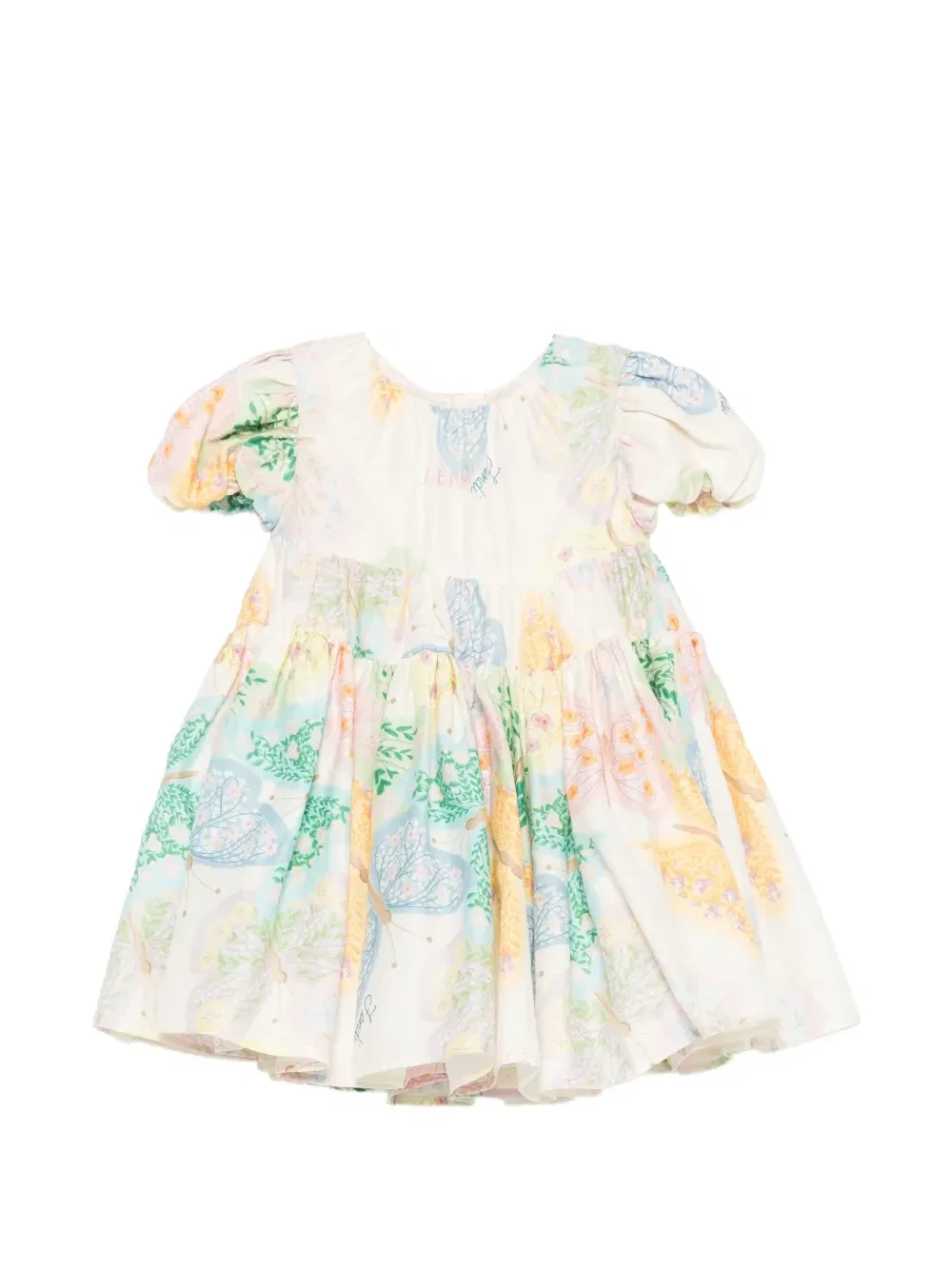 Платье многоярусное с цветочным принтом Fendi Kids, бежевый