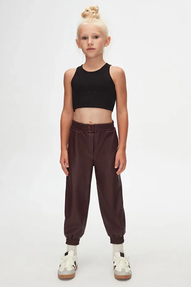 Детские брюки из кожзама для девочек Lovetti, Dark Burgundy