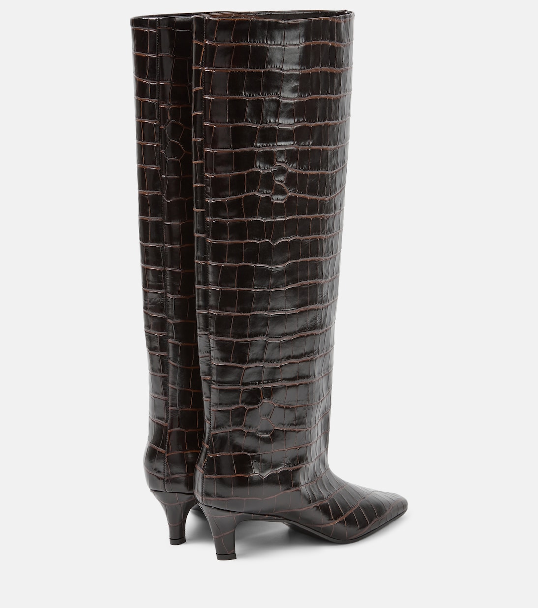Высокие сапоги до колена из кожи с эффектом крокодила Wide Shaft Toteme, Dark Brown Croco — фото 3