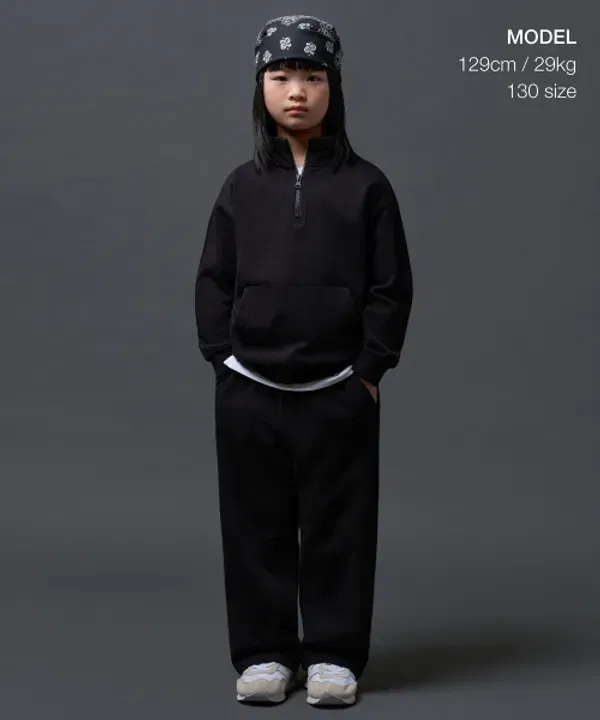 Свитшот оверсайз с полузастежкой, Musinsa Standard Kids, черный — фото 2