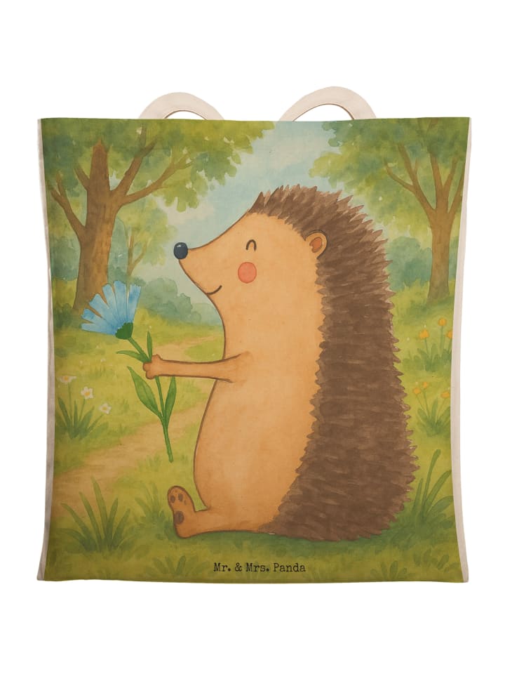 

Mr. & Mrs. Panda Сумка с изображением ежика и цветов, без надписи, белого цвета