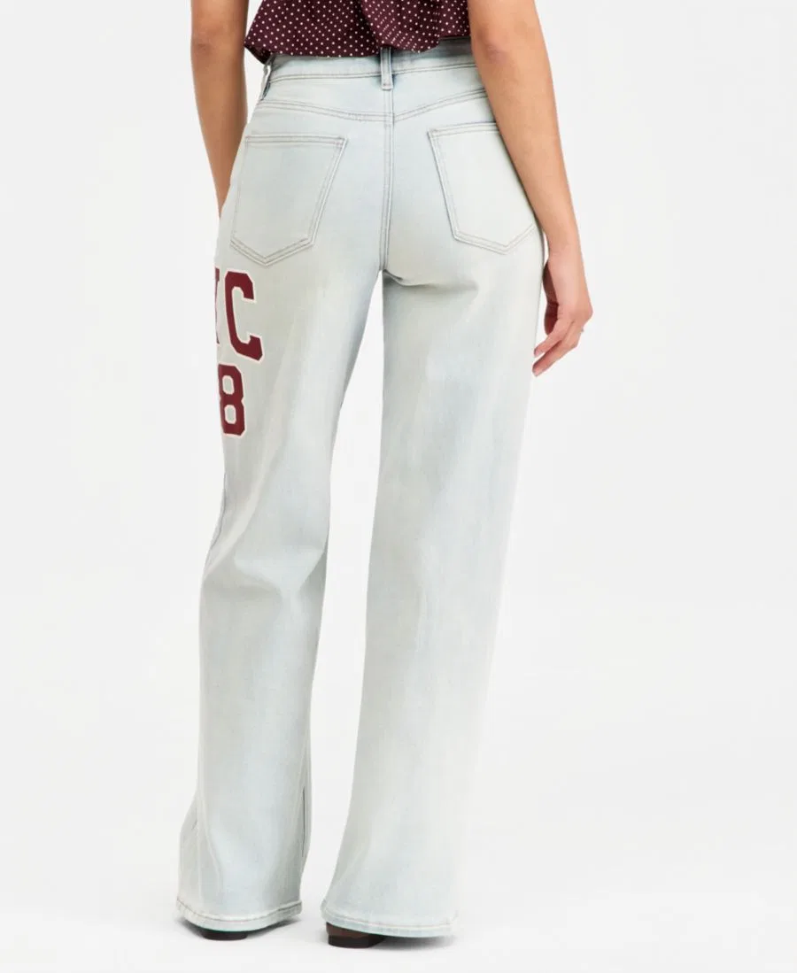 Джинсы с широкими штанинами с принтом Varsity Madden Girl, Light Wash — фото 4