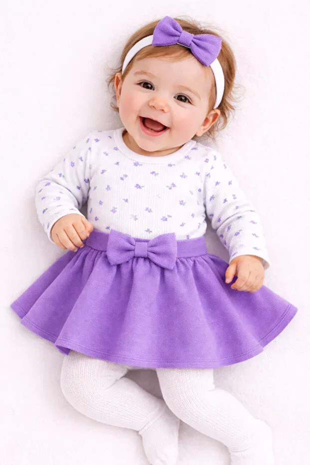 Детский комплект для девочек с воротником-питерпан Basics Bebekpare, Purple — фото 2