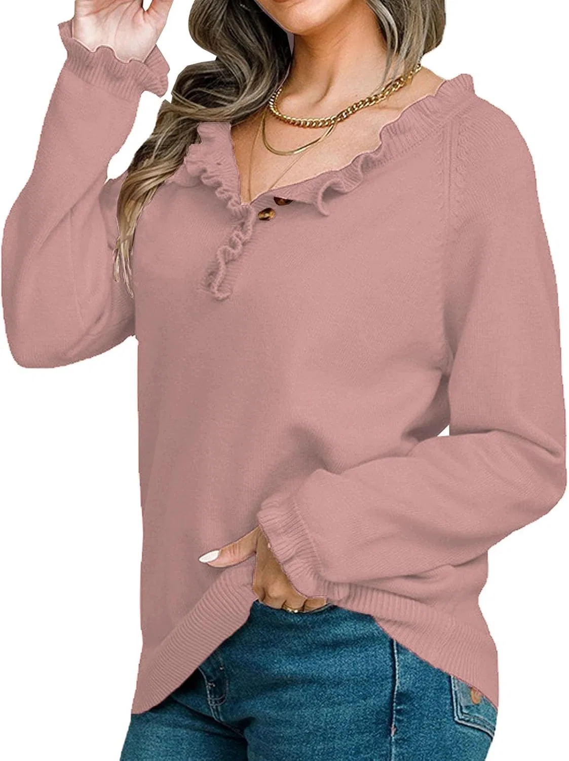 Женский свитшот с рюшами, модель Ruffle Sweaters, розовый — фото 2
