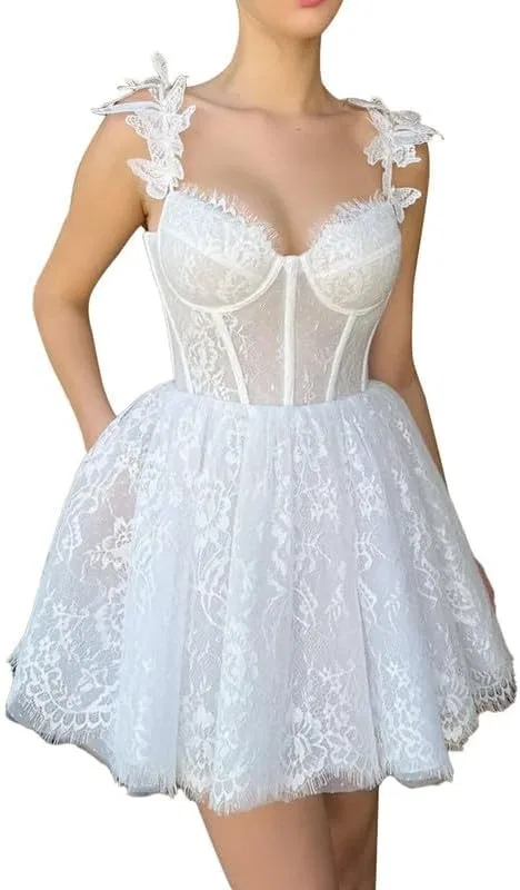 Женское короткое кружевное свадебное платье A-line, Ivory