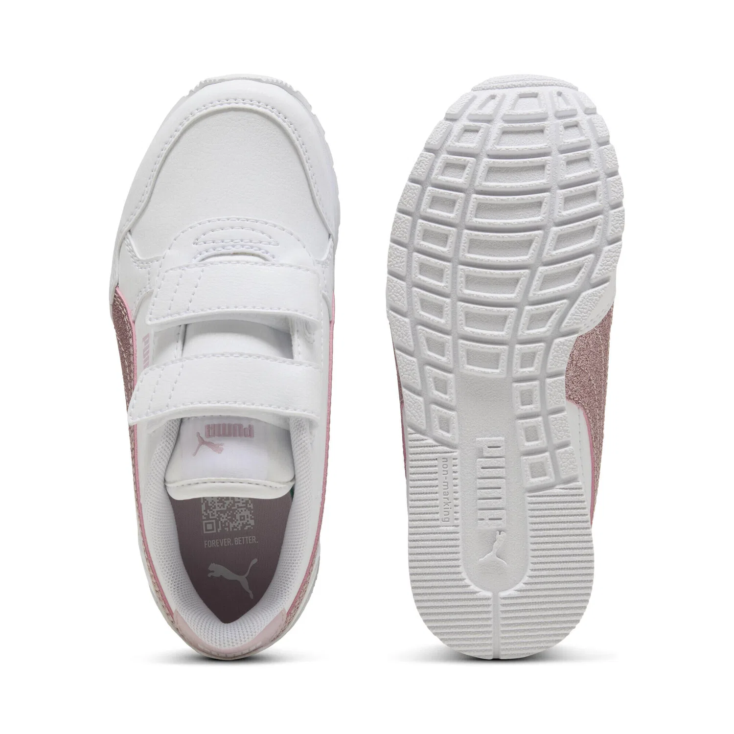 Детские кроссовки для девочек с блестками ST Runner v4 Glitter Puma, Weiß Silber Rosa — фото 4