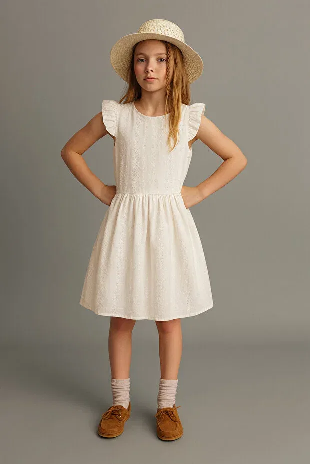 Детское платье для девочек с вышивкой Esila Kids, Ecru