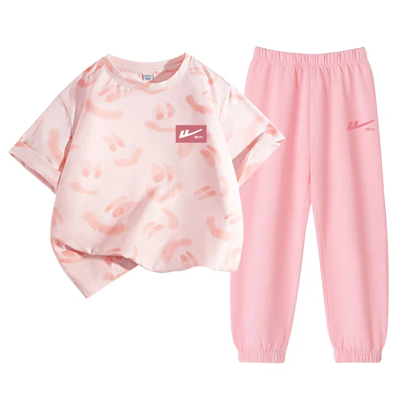 Детский спортивный комплект с круглым вырезом, Pink/H White Logo Foundation K-Pink/H Label Pink K, WARRIOR