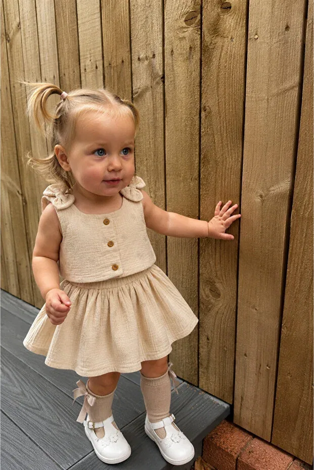 Детский комплект для девочек с вышивкой бабочка Efia Baby, Beige — фото 4