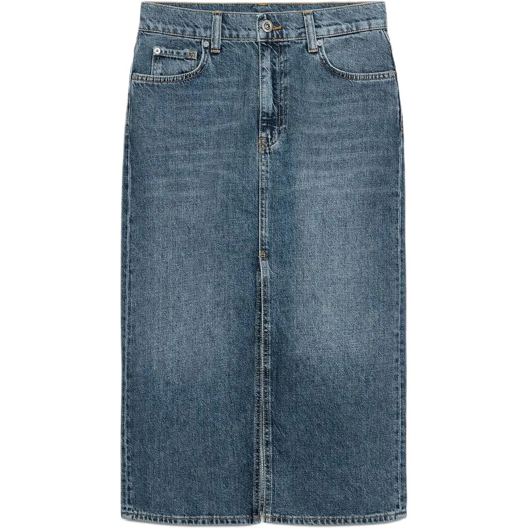 ZARA Женская джинсовая длинная юбка ZW Denim Long Skirt, Blue