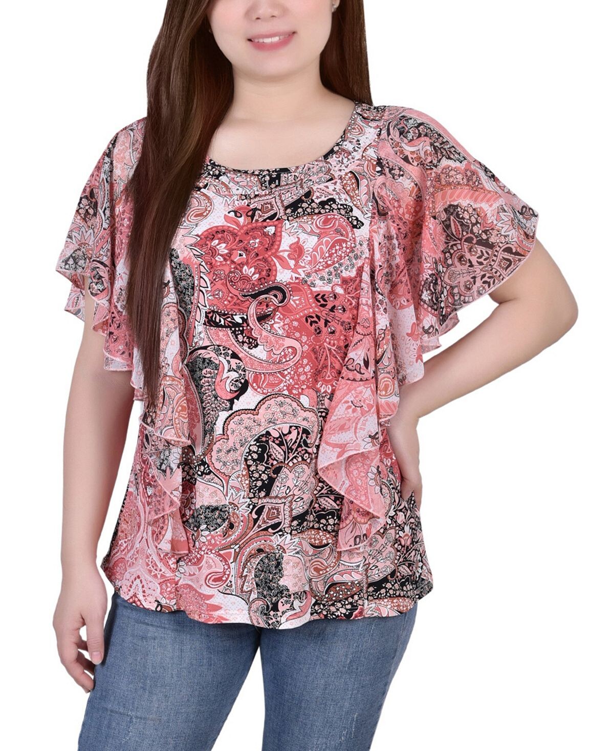 

Женский топ-пончо с рукавами из шифона и вырезом с заклепками NY Collection, мульти