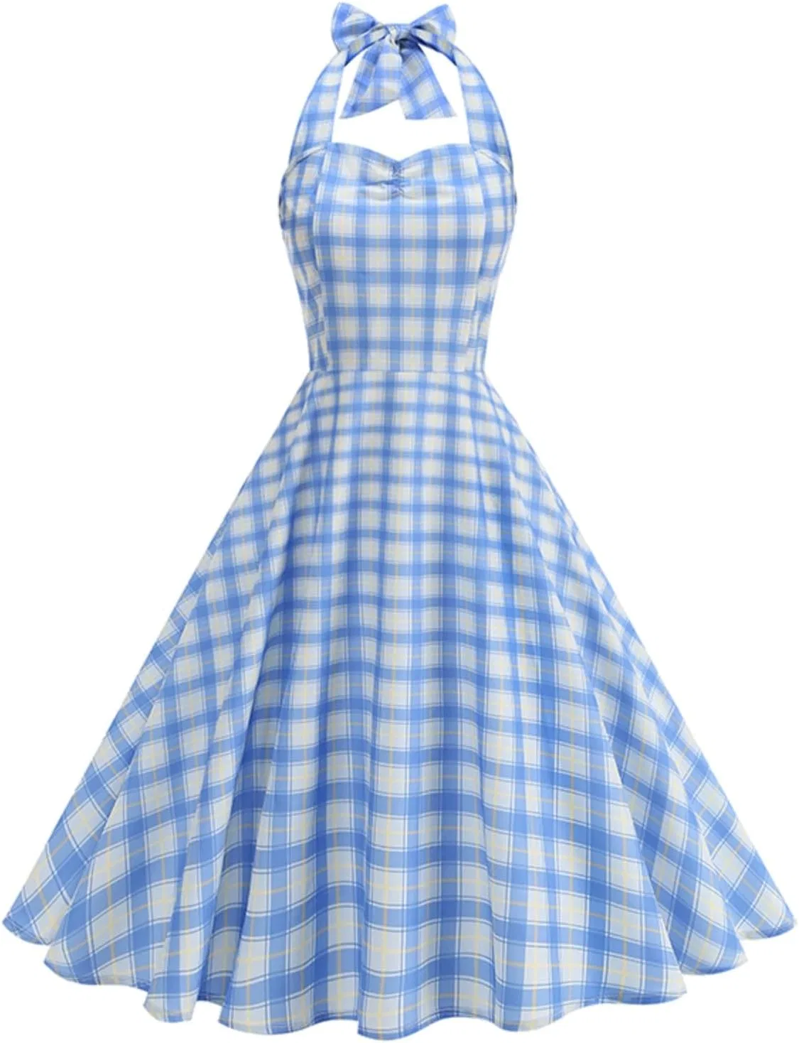 Женское платье A-силуэта с принтом в клетку, 1950s Vintage Halter, Blue