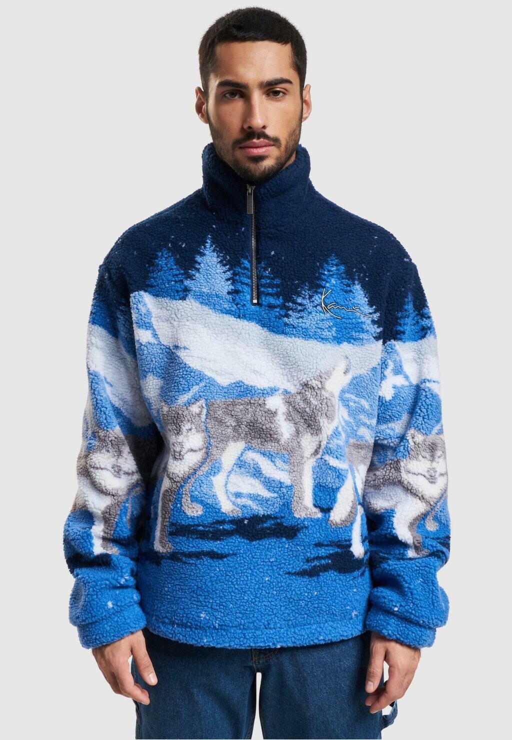 

Флисовая толстовка SIGNATURE WOLF TROYER Karl Kani, темно-серо-белый