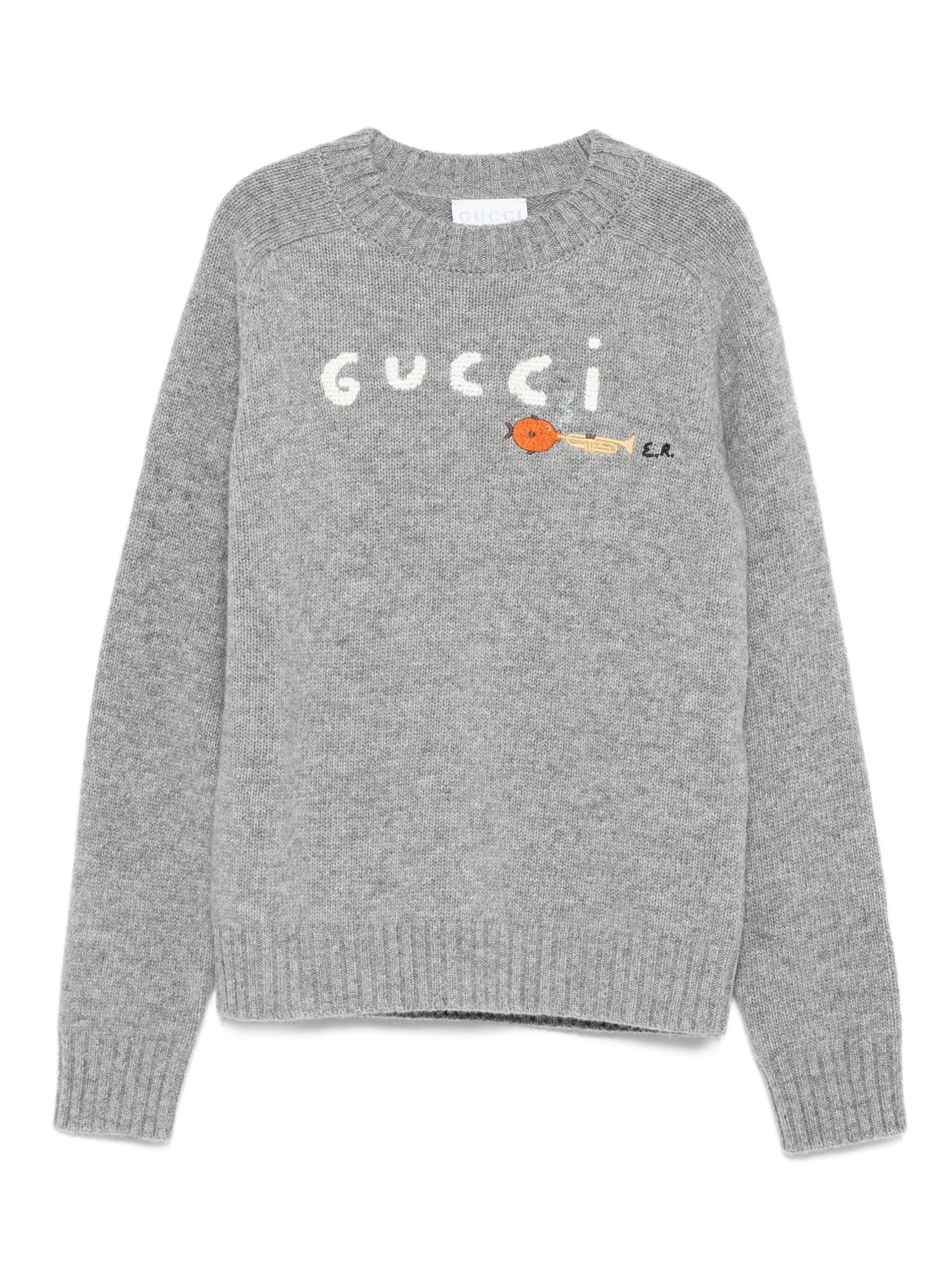 

Шерстяной свитер с вышитым логотипом Gucci Kids, серый