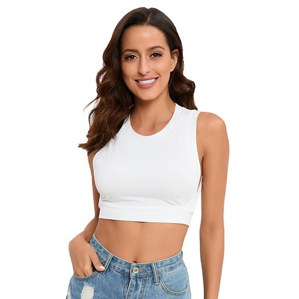 

Женский летний базовый топ-бюстье без рукавов с круглым вырезом Seoria, White