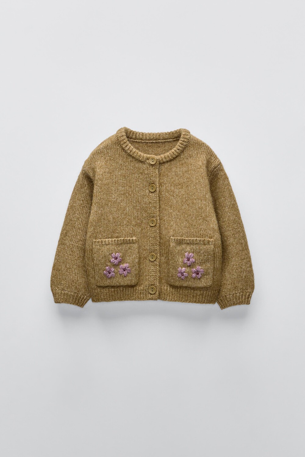 

Вязаный кардиган с цветочной вышивкой ZARA, хаки