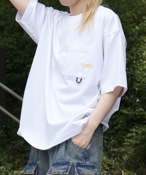 

Футболка с коротким рукавом, вышитым карпаном, свободного кроя, унисекс INHABITANT, белый