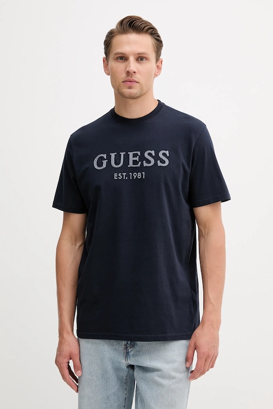 

Хлопковая футболка Guess, темно-синий