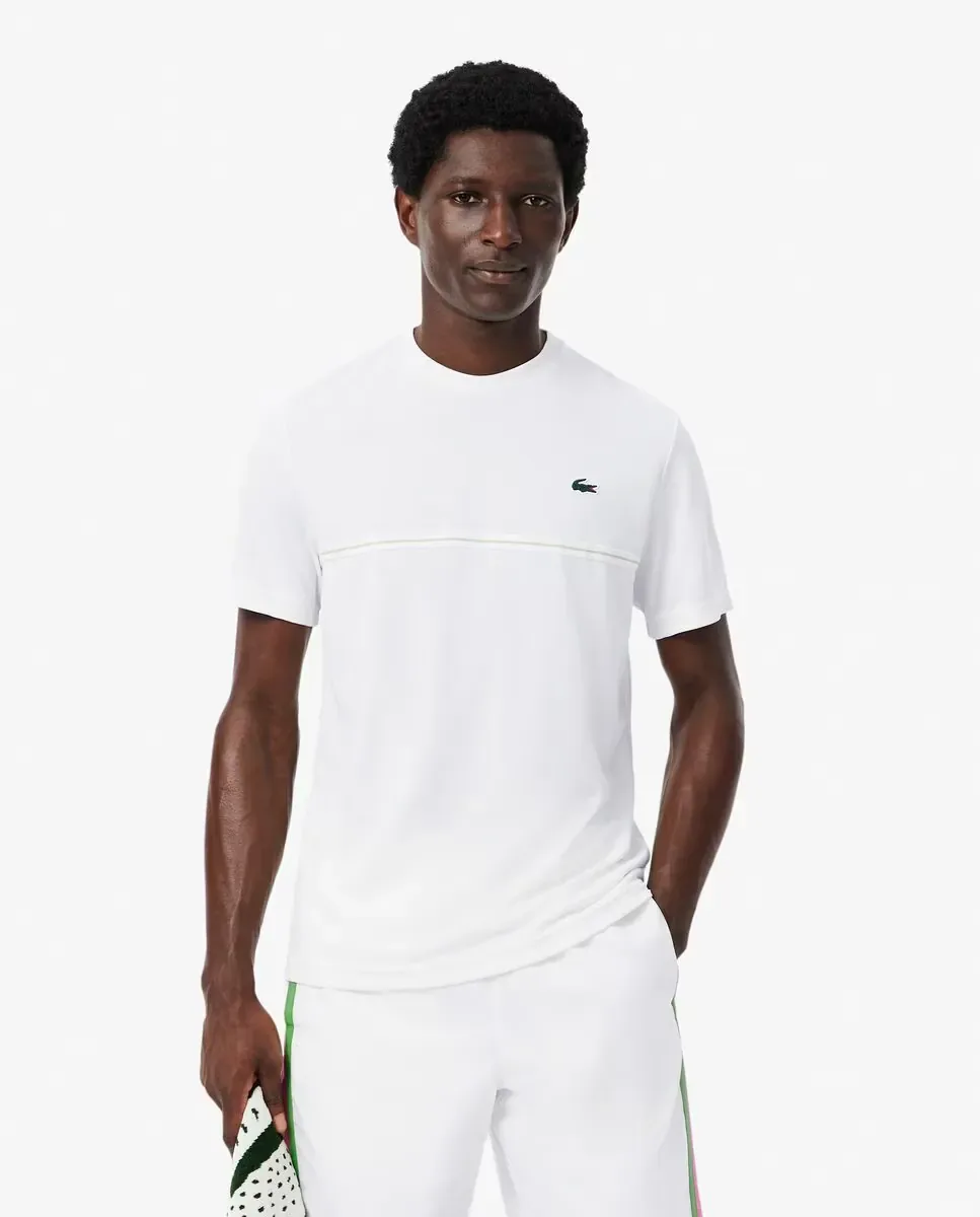 Мужская футболка Lacoste Ultra-Dry с принтом крокодила, короткий рукав, белый