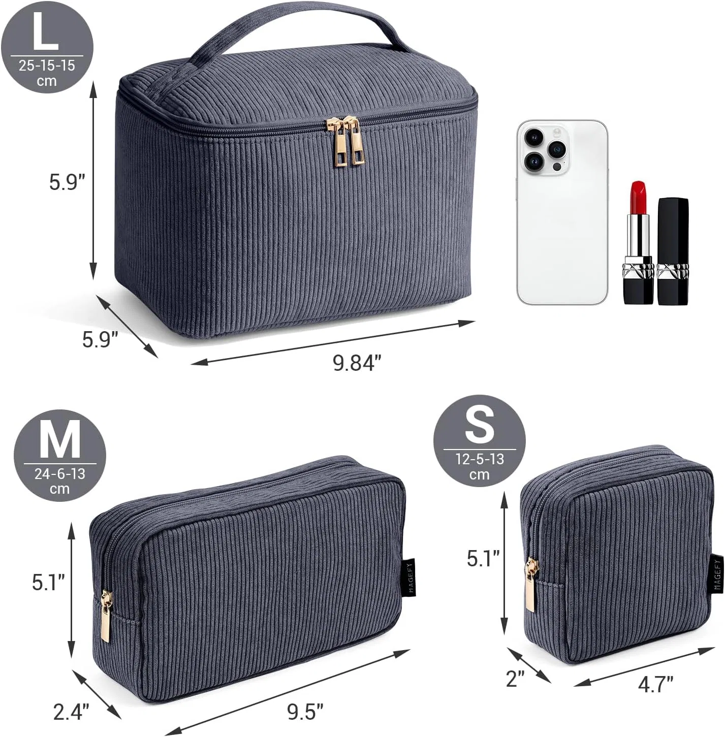 Набор женских косметичек MAGEFY из 3 штук Magefy, Grey - 3 Pack — фото 2