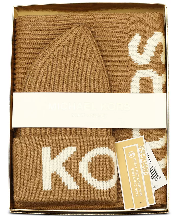

Вязаный комплект "Fisherman's Rib" (шапка и шарф) в подарочной коробке Michael Kors, коричневый