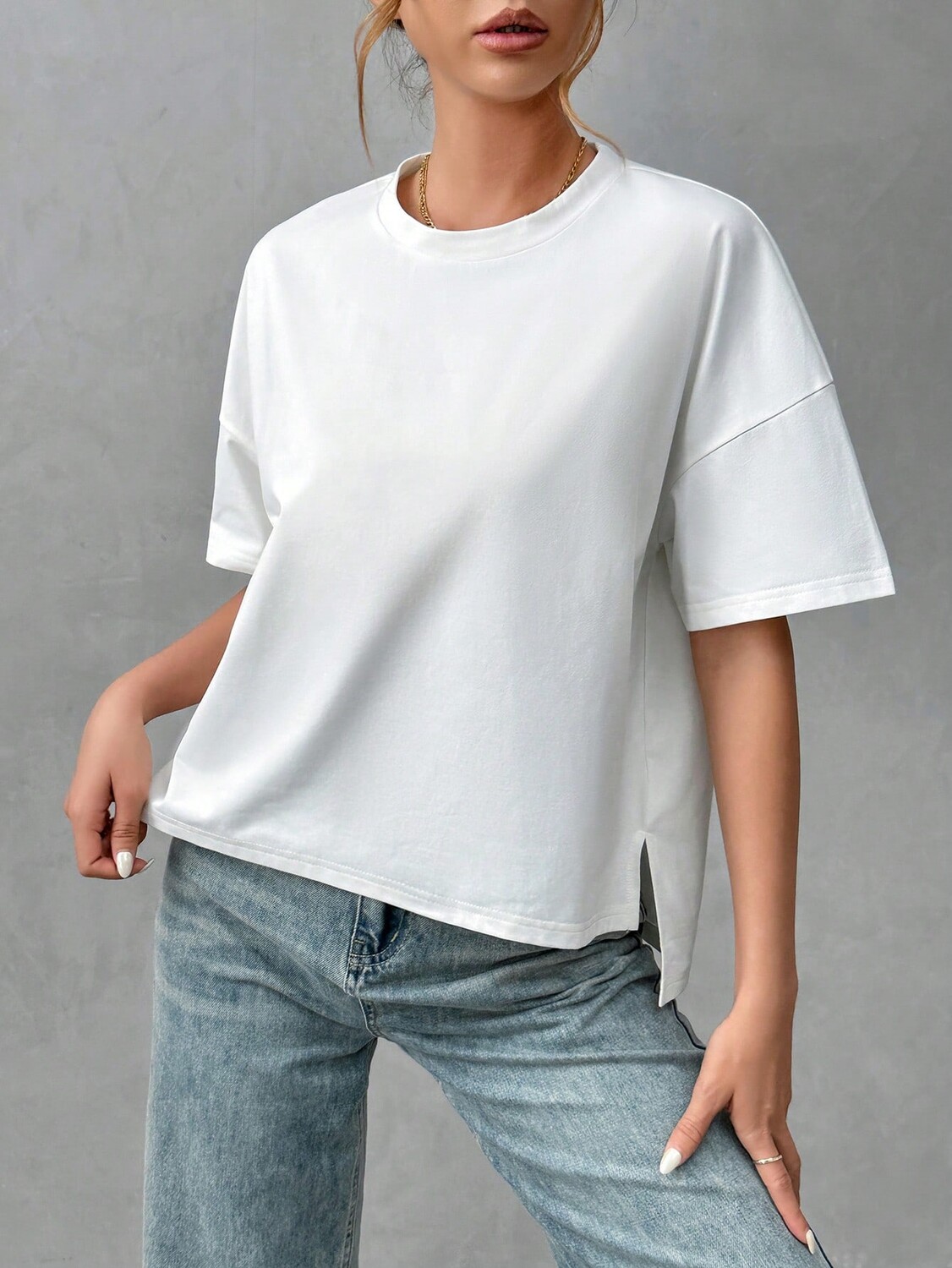 

SHEIN Essnce Женская футболка, минималистичная, базовая, короткая спереди, длинная сзади, белый цвет