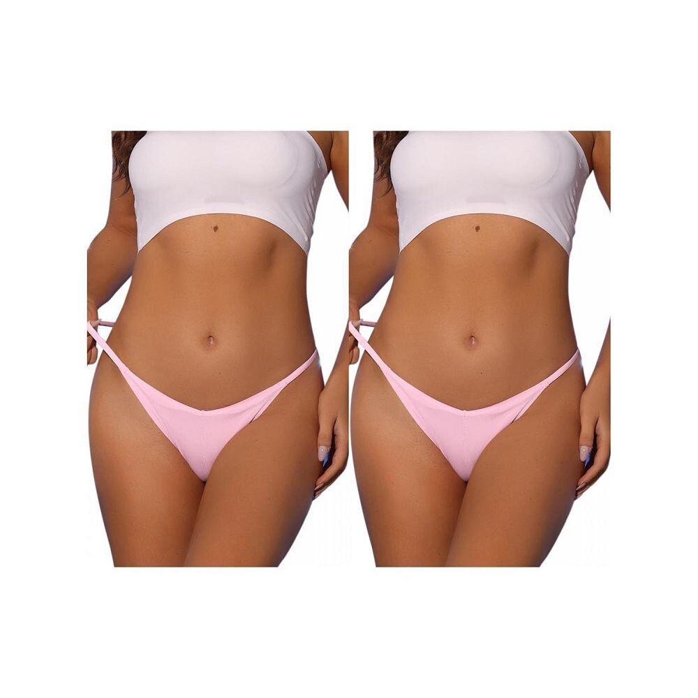 

2 упаковки женского нижнего белья с V-образной талией, невидимые дышащие стринги без следов со складками ALLEGRA K, розовый