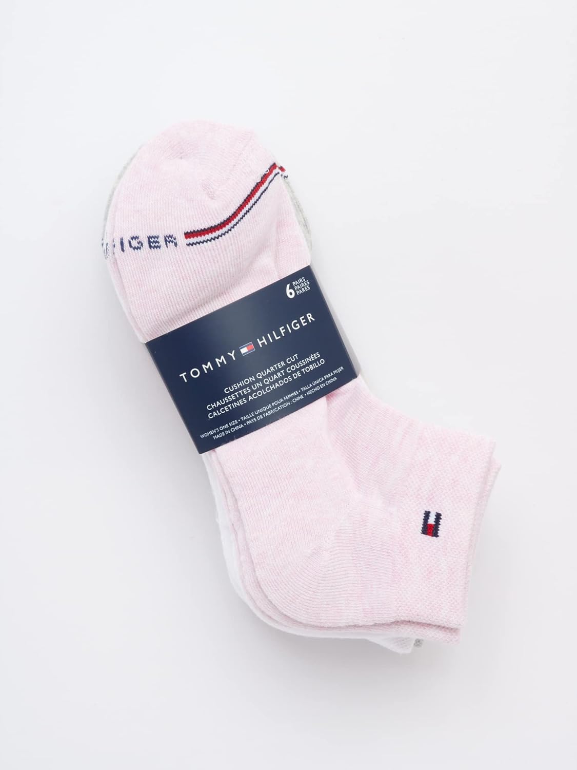 Женские носки Tommy Hilfiger Quarter - 12 пар мягких спортивных носков длиной до щиколотки с мягкой подошвой для женщин (размеры: 4-10), Pink Logo — фото 3