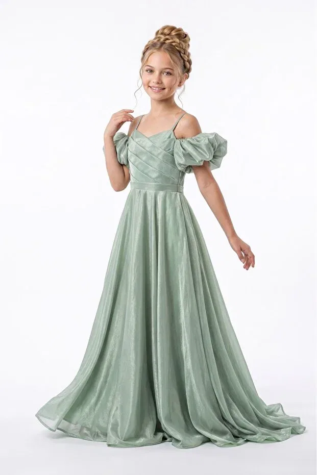 Детское платье для девочек сатиновое Party Mnk Baby&Kids, Green — фото 3