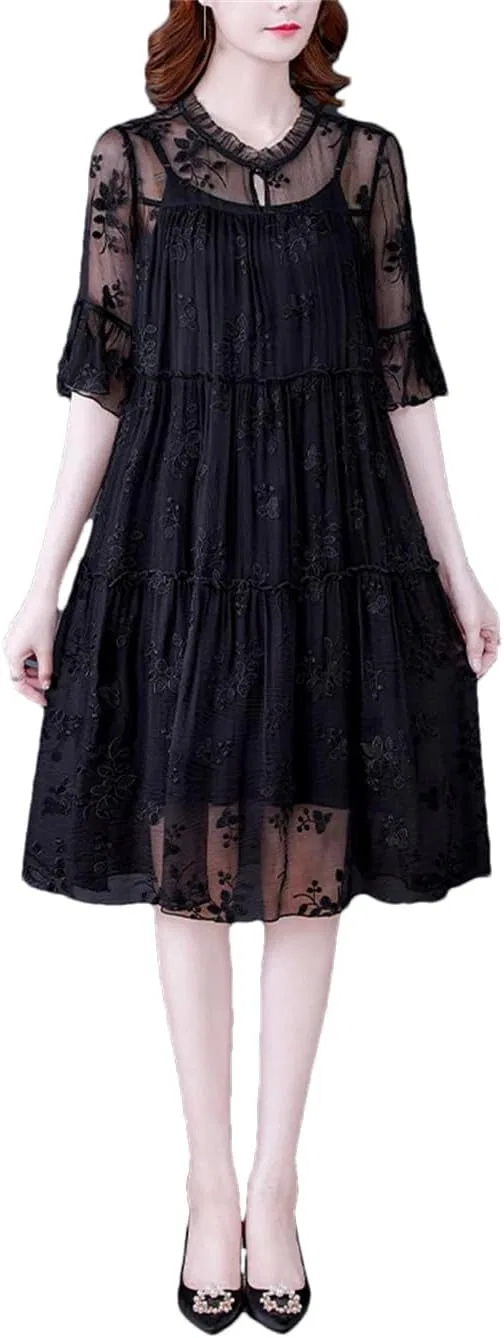 Женское летнее платье с вышивкой Vintage, Black