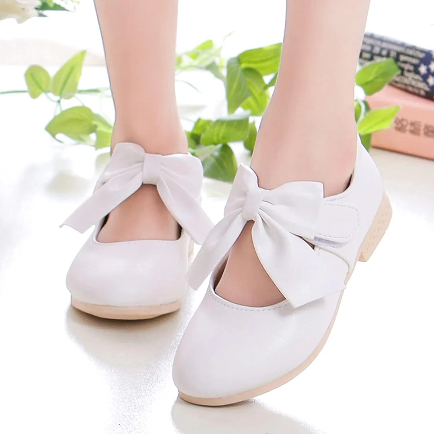 Детские балетки для девочек с бантом Mary Jane Flats, White — фото 3