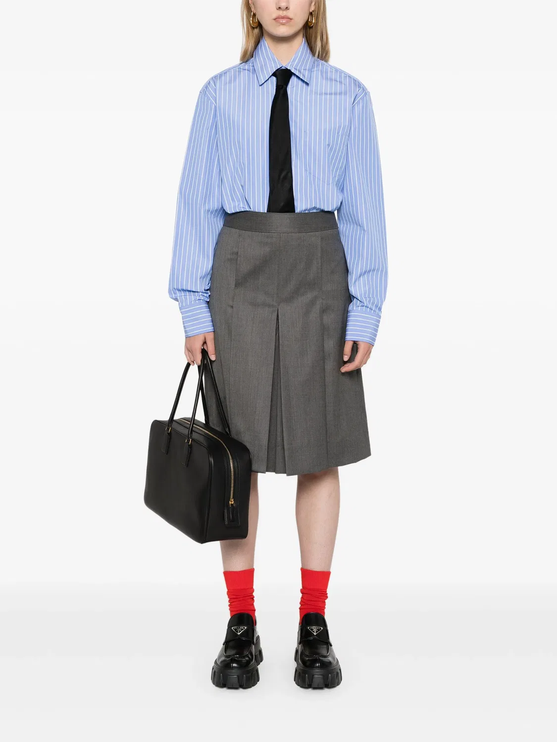 Рубашка в полоску из поплина Prada, васильковый/белый — фото 2