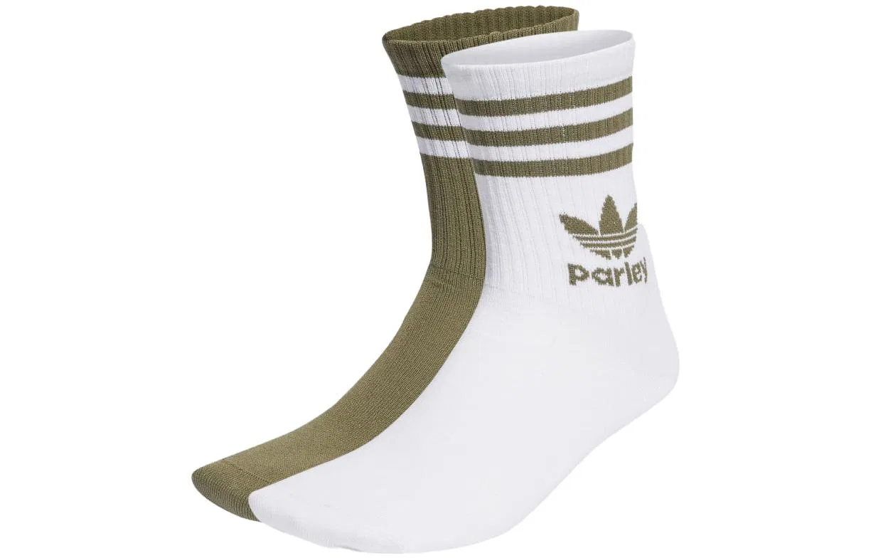 Мужские носки до колена с принтом Adidas Originals Parley Mid Crew Sock 2 Pairs, White+Olive