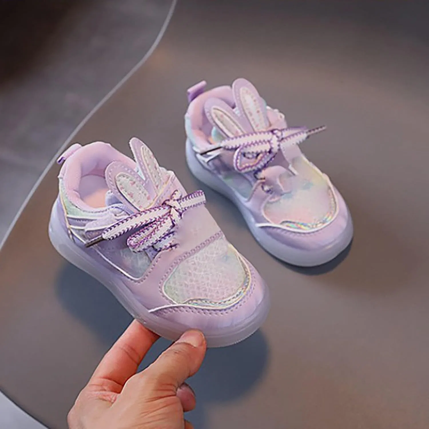 Детские кроссовки для девочек с принтом кролика и блестками, Purple — фото 2