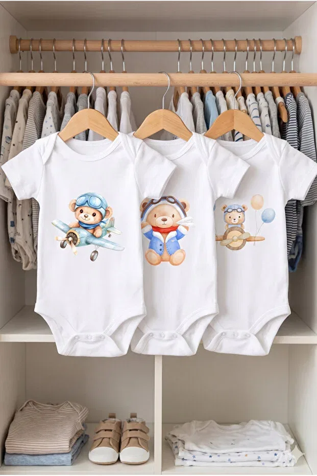 Детское боди-комплект для новорожденных с принтом Little Aviator Teddy Bear Hazden, White